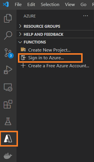 Click Azure extension icon on Sidebar